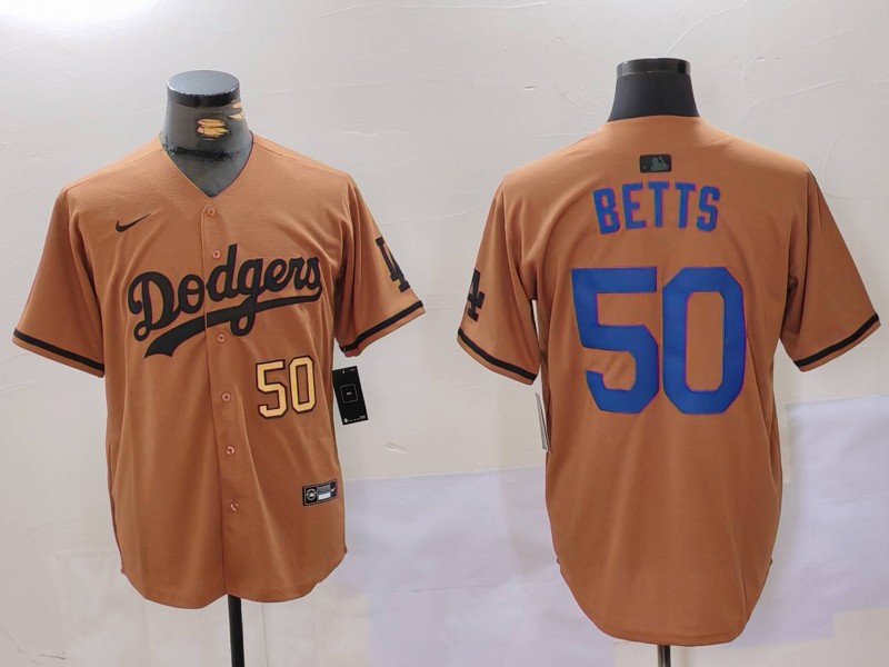 Men Los Angeles Dodgers 50 Betts army green joint name 2024 Nike MLB Jersey style 5